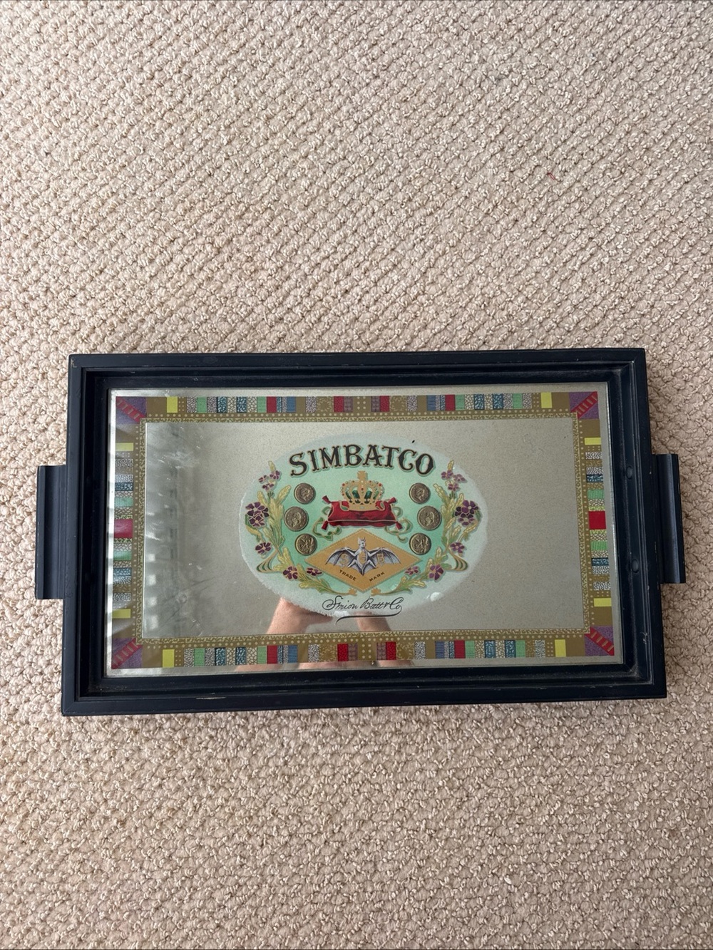 Simbatco Decorative Mirrored Tray - Black Frame with Multicolor Accents